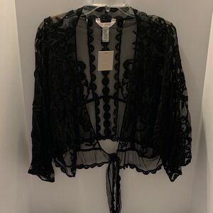 LC Lauren Conrad Sheer Black Lace Robe